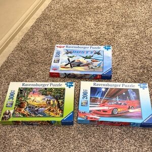 3 Ravensburger Puzzle Set - Disney Planes, Animals, and Race Car